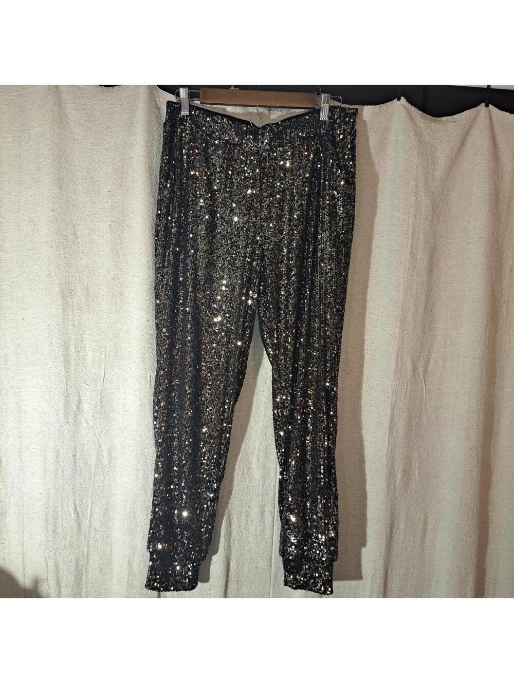 Black and Gold Sequin Jogger Pants Medium
